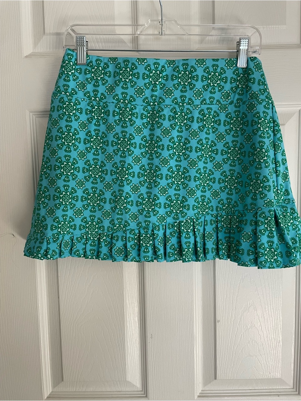 Sigrid Olsen Turquoise and Green Floral Pleated Hem Skort